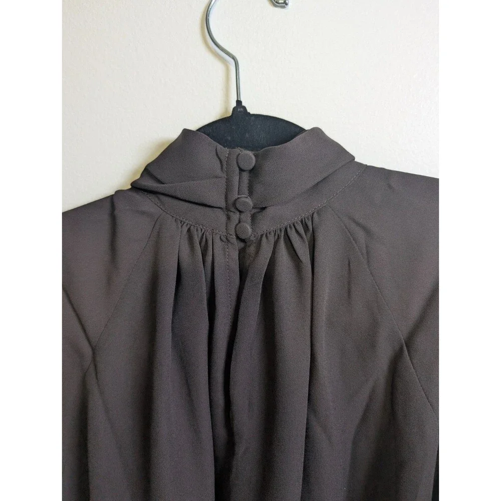 Madewell Chiffon Turtleneck Blouse XS Molasses Brown Smocked Cuff NWT NY352 - Picture 11 of 13